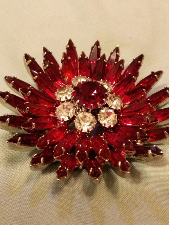 Jewelry - Red Crystal Flower Brooch - Sparkling Statement Pin
